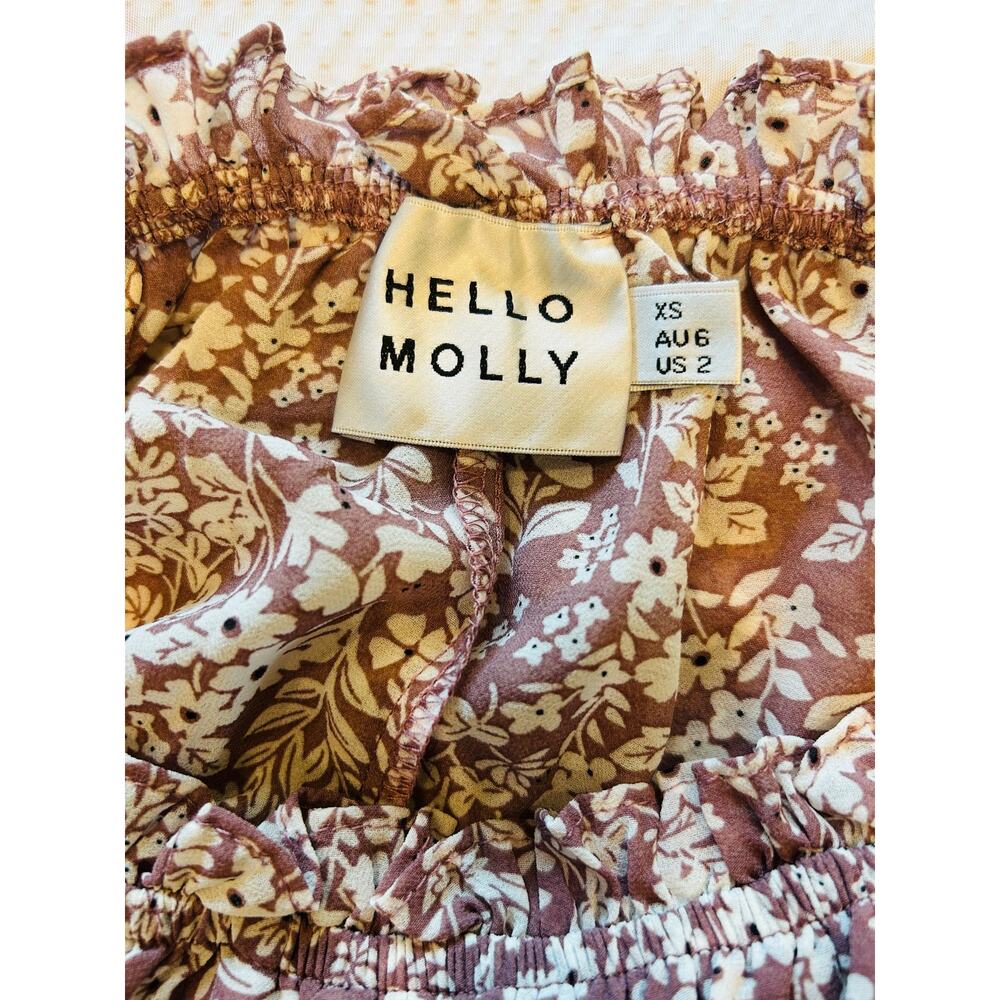 Hello Molly Floral Off Shoulder Mini Dress Ruffle Puff Sleeve Smocked XS Boho - Picture 7 of 9